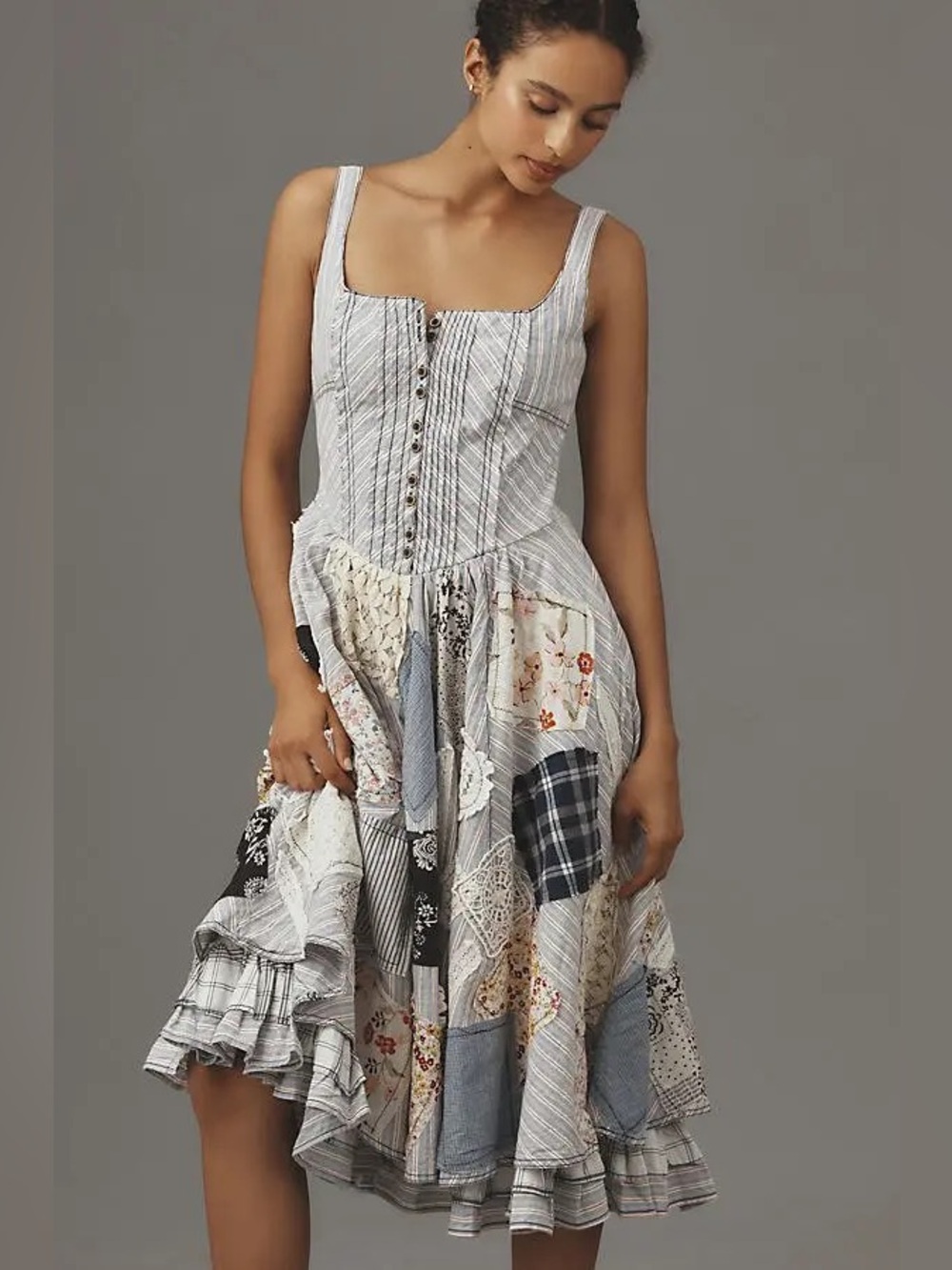 Pilcro Anthropologie Jenna Scoop-Neck Drop-Waist Midi Dress